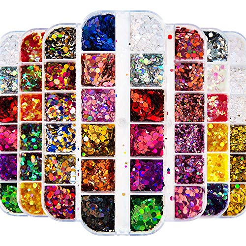 EBANKU 7 Boxen Nagel Pailletten Glitter Runde, ultradünne bunte Festival Gesicht Körper Haar Nail Art Glitter Aufkleber…