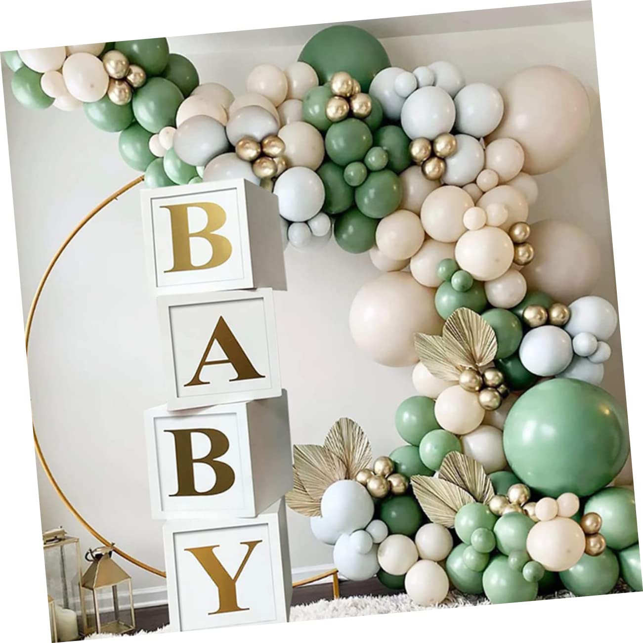 Babyparty Ballonboxen Satz aus Papier für Geschlechtsenthüllung, Weiß Grün