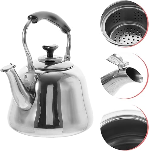 Miniatura 5 de STOBAZA Tetera silbante para estufa, tetera silbante con infusor, cuello de cisne para verter sobre el café, tetera de acero inoxidable de grado