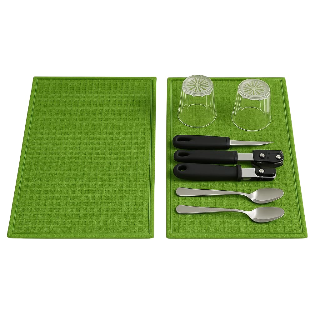Dependable Industries inc. Essentials Alfombrillas de microfibra para secar platos, 2 unidades, 20 x 15 pulgadas, alfombrillas reversibles, almohadillas secas para platos, súper absorbentes