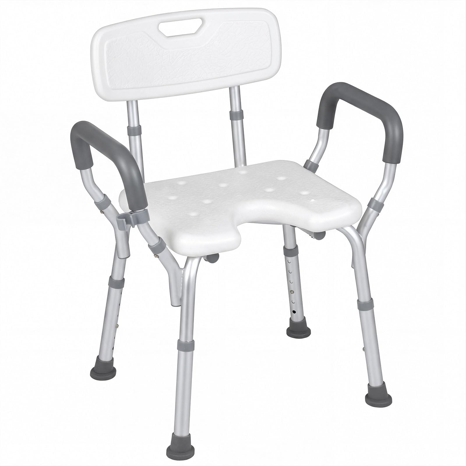 COSTWAY Silla para Ducha para Mayores, Silla de Baño con Altura Ajustable en 6 Niveles, Asiento Antideslizante, Respaldo Curvo y Apoyabrazos Acolchados, Taburete de Ducha con Marco de Aluminio