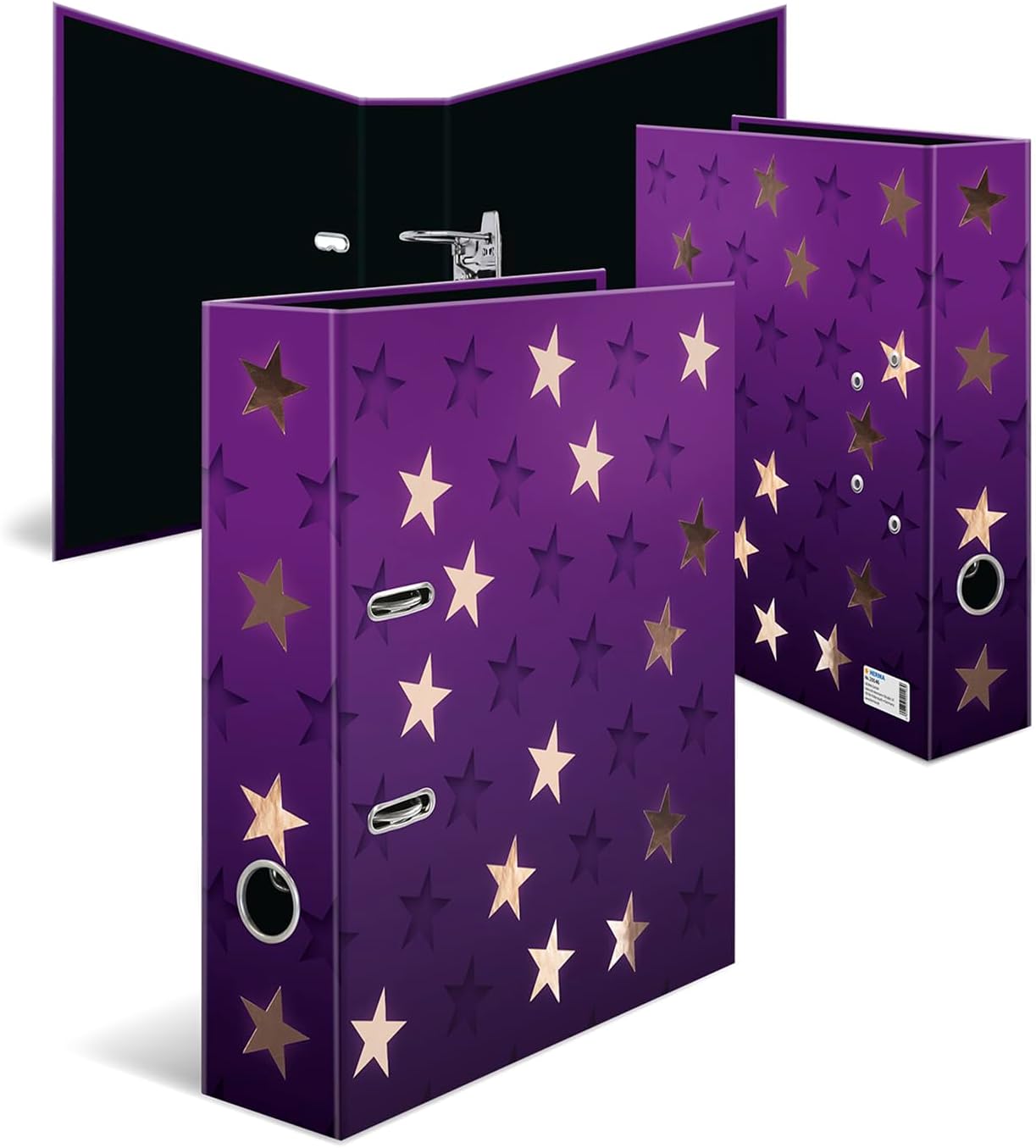 Herma Folder A4 Elegant Set, 5 Pieces, 7 cm Wide, Children's Ring Binder with Gold Pattern and Star Motif, Colourful Lever Arch File with Shiny Finish for Boys and Girls