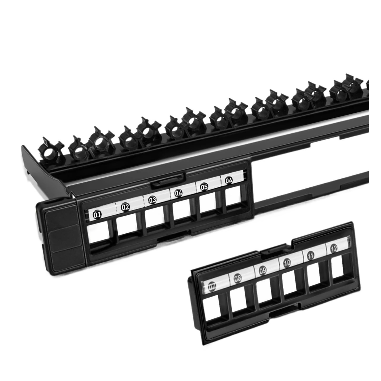 Panneau de brassage UTP Cat6 Cat5e 24 ports avec connecteur amovible, panneau de brassage réseau 19 pouces/1U utilise uniquement des câbles minces(Blank Patch Panel)