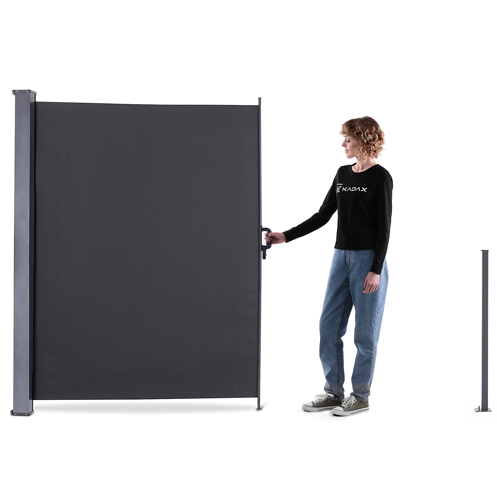 KADAX Markiza boczna 180 x 300 cm, wysuwana, jako ochrona przed słońcem i wiatrem, na balkon, taras i do ogrodu, z poliestru i spojrzeniami, z kasetą (ciemnoszara)
