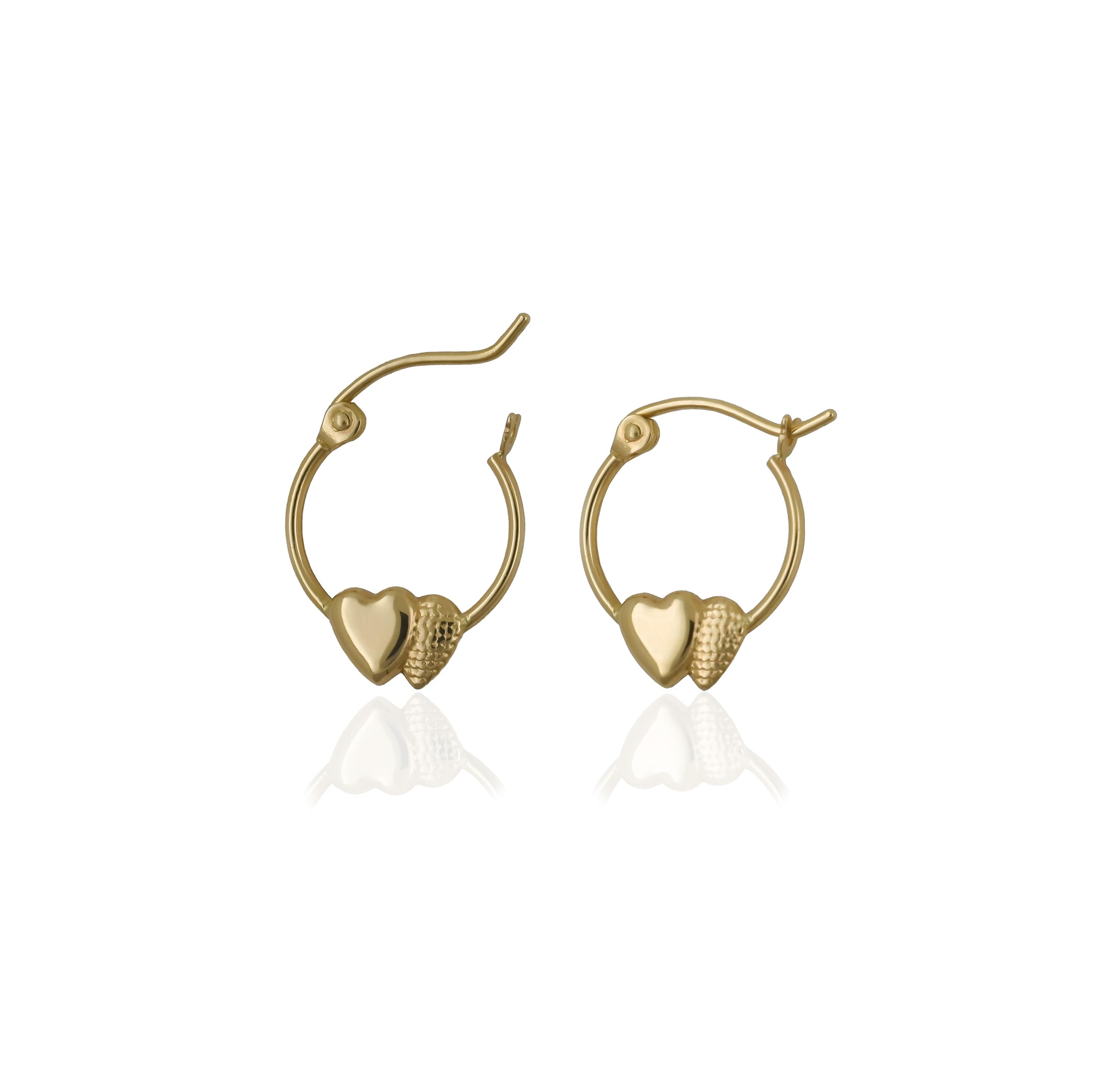 HobertaHeart Hoop Earrings - Real 14k Gold Earring for Women Girls - Solid Jewelry for Hypoallergenic & sensitive ears- Shiny Original 14 Karat for Gifts (14K Yellow 2 Heart (15mm))