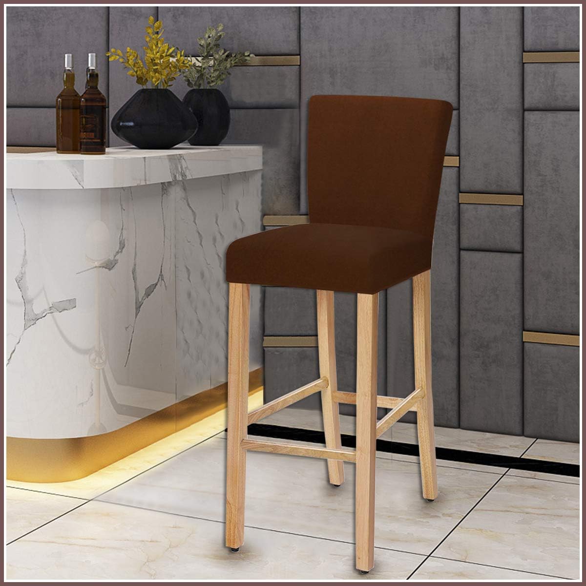 Dining Room Chair Covers,Bar Stool Covers,Barstool Chair Slipcovers(Coffee,Set of 4)