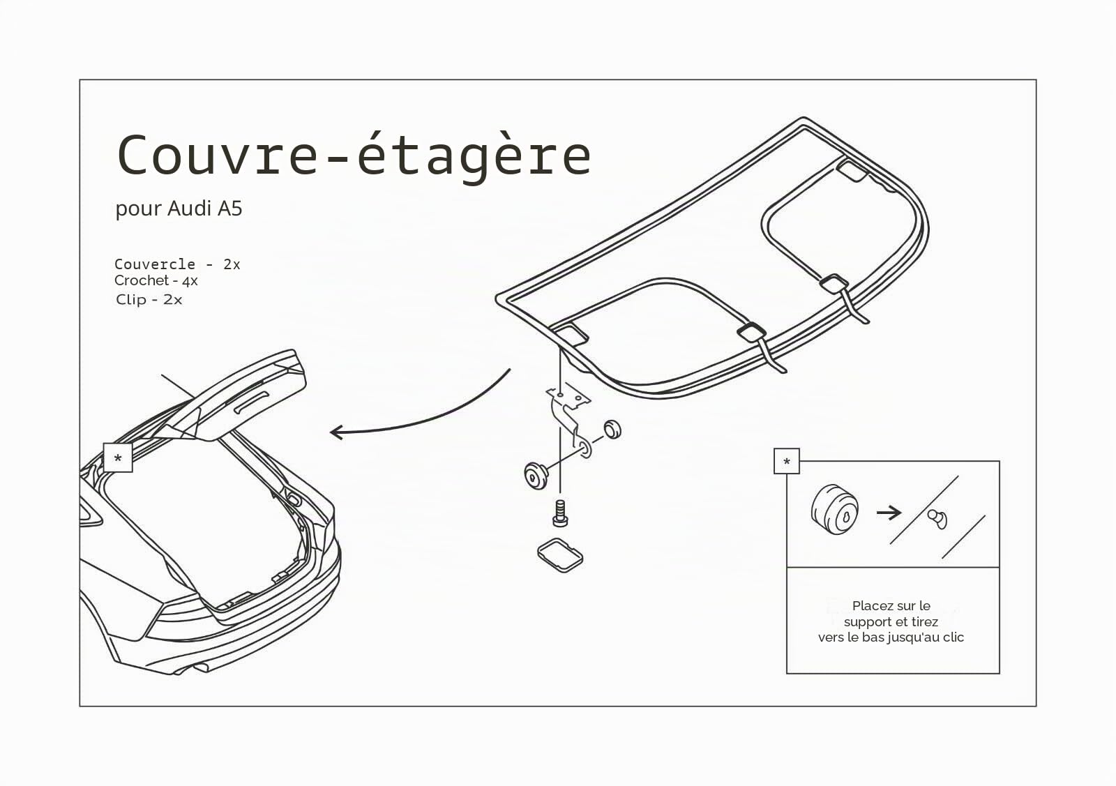Couverture de chargement pour étagère de coffre A5 avec clips pour hayon - Gauche/Droite - 8T8898083
