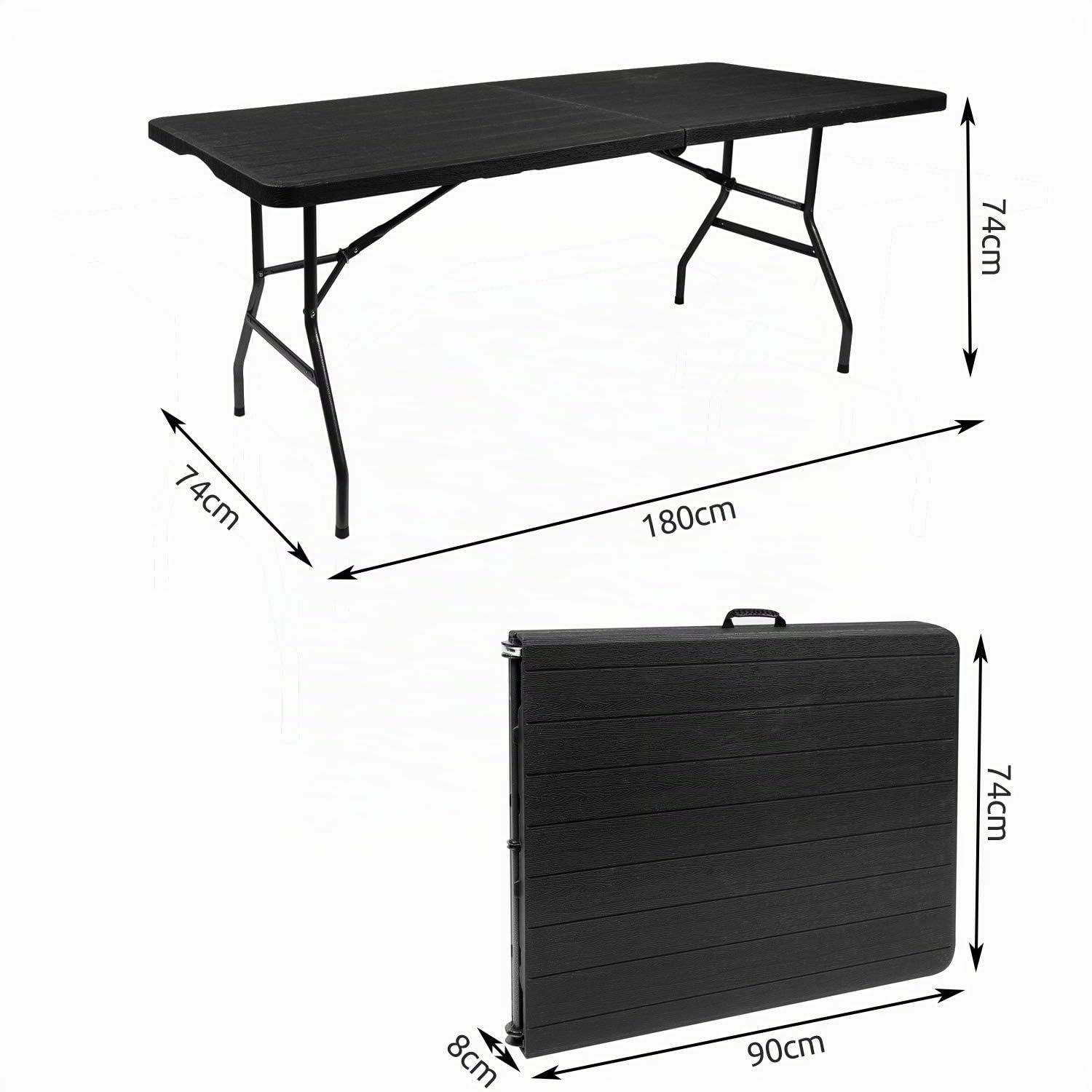 ISO Trade Klappbarer Gartentisch 180 cm - Gartentisch Catering Wetterfest - für 8 Personen, HDPE & Stahlrahmen Outdoor Banketttisch Koffer Design Schwarz