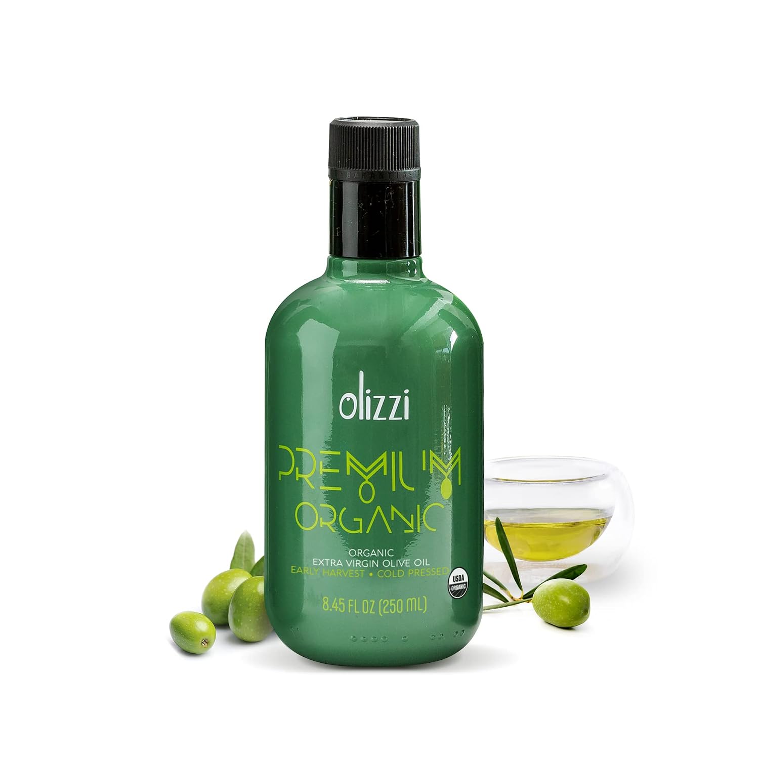 Olizzi Premium Organic Olive Oil Extra Virgin - New Harvest - Award Winner - Early Harvest First Cold Pressed - USDA Organic Certified - Great Taste, Salad Dressing, Cooking, Aceite de Oliva (8.45 FL OZ)