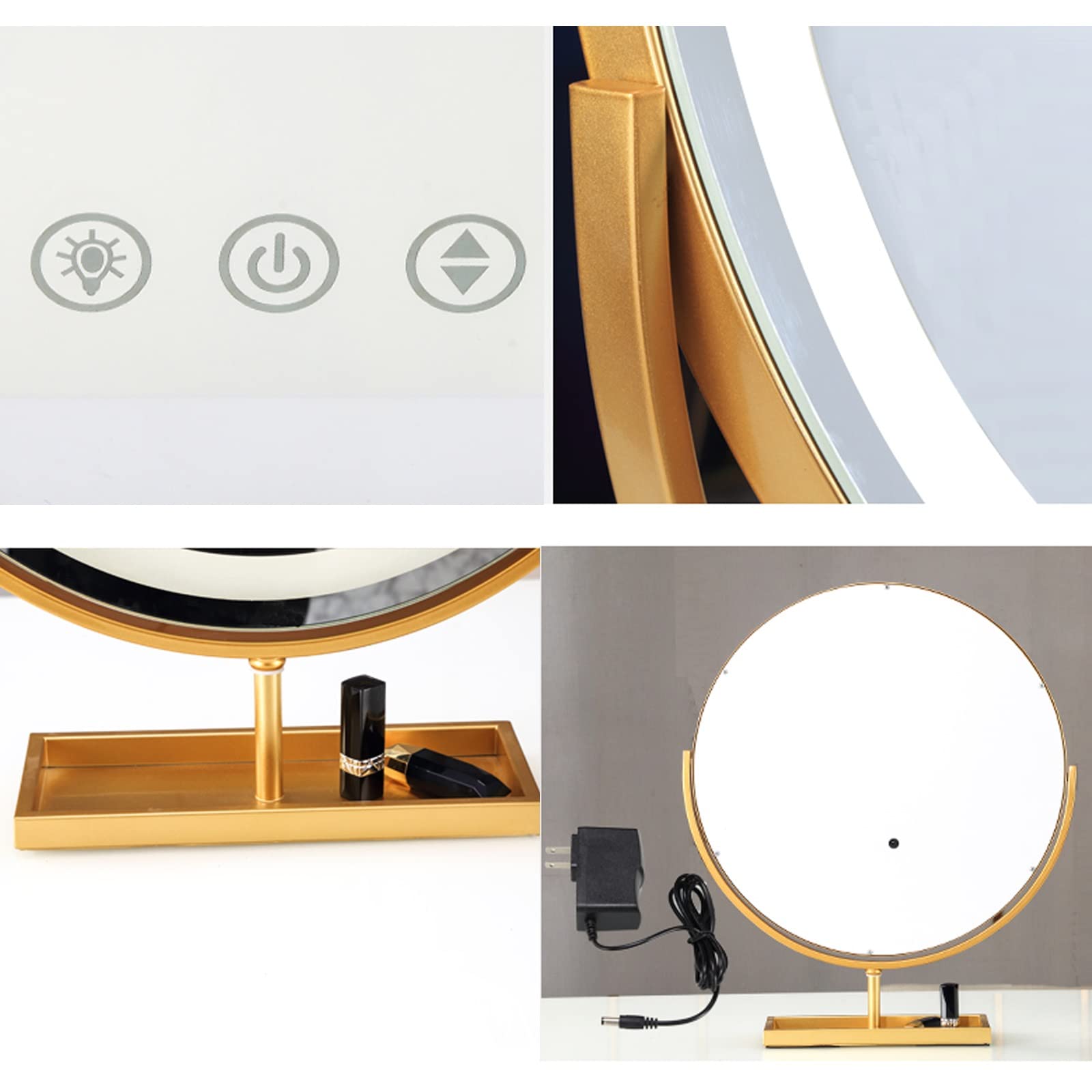 Specchio per Trucco Touchscreen Specchio da Trucco Hollywood con Luci, Specchio da Tavolo Rotondo, Specchio per Trucco da Terra Rotondo a LED, Sorgente di Luce a Tre Colori, Specchio Cosmeti