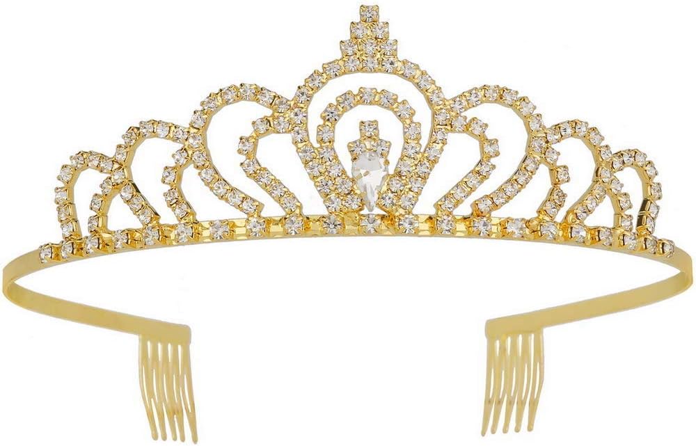 Metal Royal Crown with Side Combs for Wedding Prom Bridal Crystal Headband Tiara Hair Jewelry