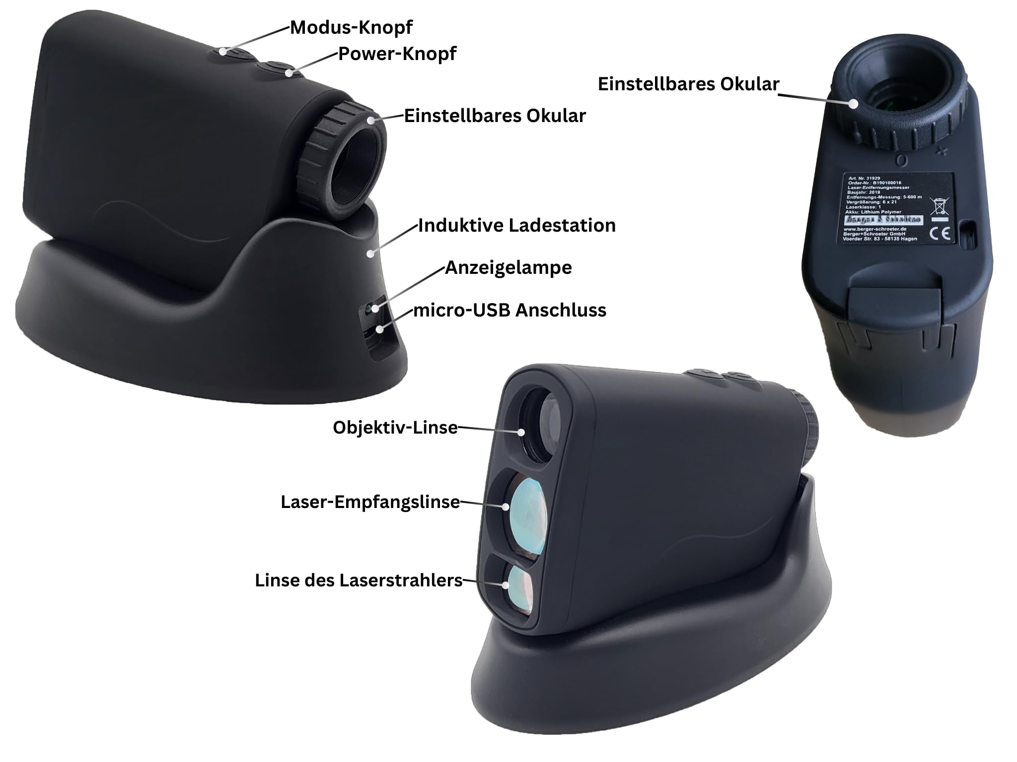 Telemetro laser PRO X7 con stazione di ricarica induttiva, caccia, golf, rangefinder fino a 1000 m, misurazione della velocità