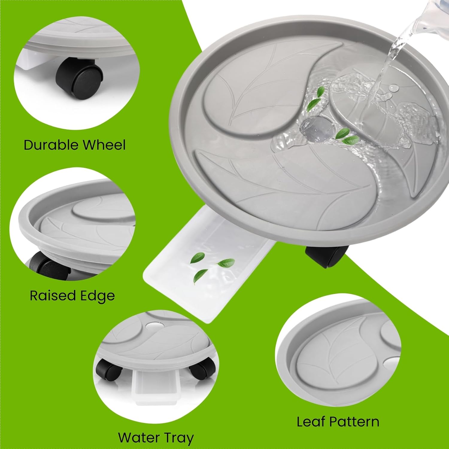 3 Pack Plant Caddy with Wheels, 12 Inch Heavy Duty Planter Pallet with Drainage Tray, Round Planter Pot Stand Dolly Casters Rolling Mover for Indoor Outdoor, Garden, Balcony