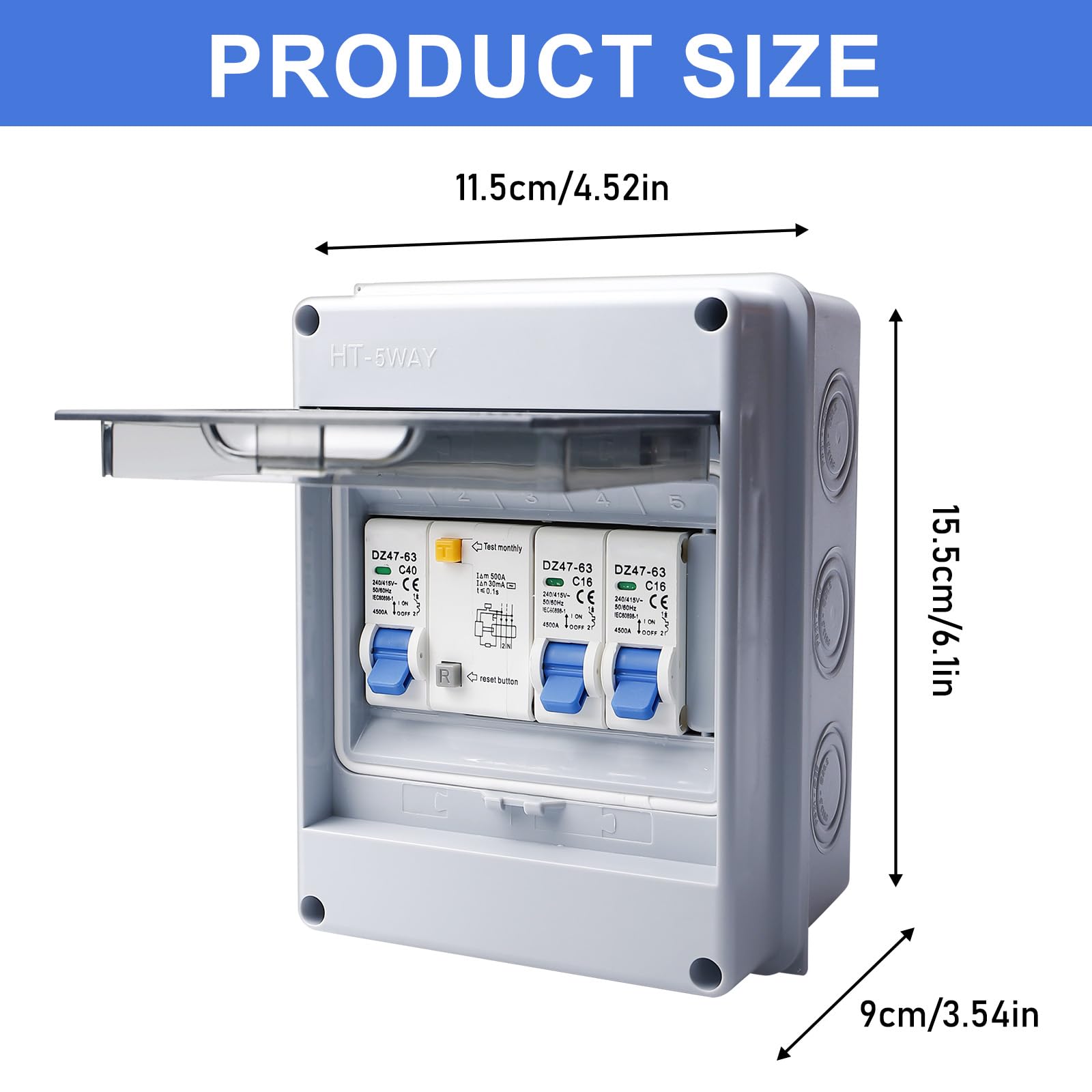 Caja de fusibles de montaje en superficie IP65, distribuidor pequeño de montaje en superficie con interruptor, interruptor de corriente 32A, interruptor de corriente alterna 16A+160A, caja de