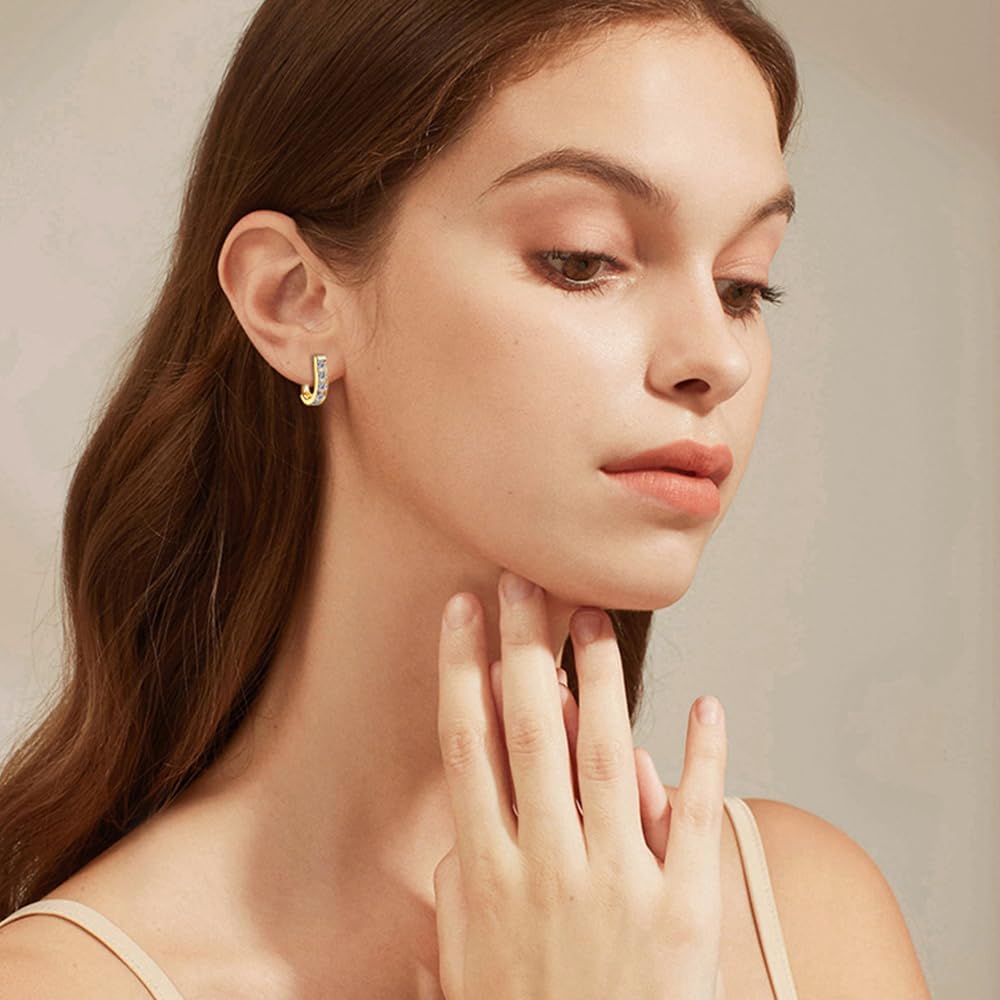 Sterling Silver U-Shaped Hoop Earrings Latch Back for Women, 0.5ct D-color, VVS1 Clarity Round Cut Diamond, Romantic Present for Girlfriend's Birthday or Engagement - Image 3