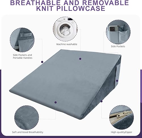 Miniatura 5 de Almohada de cuña de espuma viscoelástica (10 x 24 x 24 pulgadas)  Reflujo ácido y alivio del dolor de espalda, diseño de inclinación anti-ronquidos,