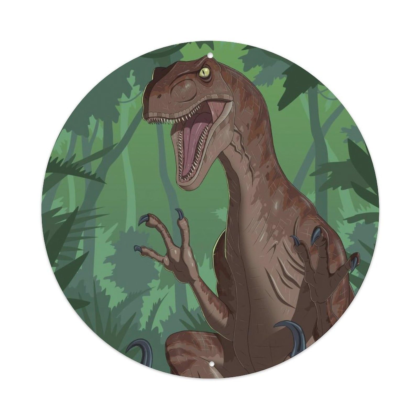 Nosauria Animal Poster Tyrannosaurus Rex in The Jungle Prehistoric Dinosaurs Vintage Metal Tin Sign Plaque Wall Decor for Cafe, Club, Garden Round Metal Poster 8x8Inch