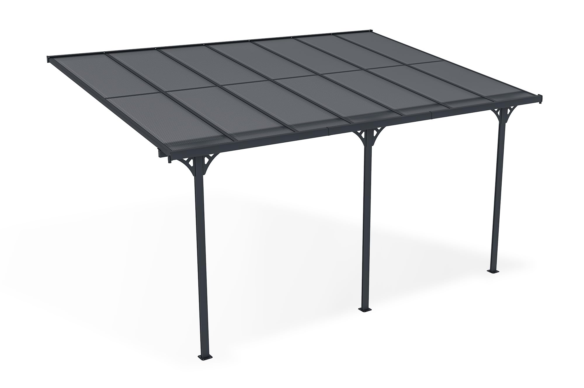 CAZEBOO Carport Pergola Adossée Aluminium KLEO 435x300 cm 4,5x3 m 14 m² Gris Anthracite Design Moderne Protection Terrasse Véhicule Résistant Anti-UV Réglable Haute Qualité Toit Polycarbonate UV30+