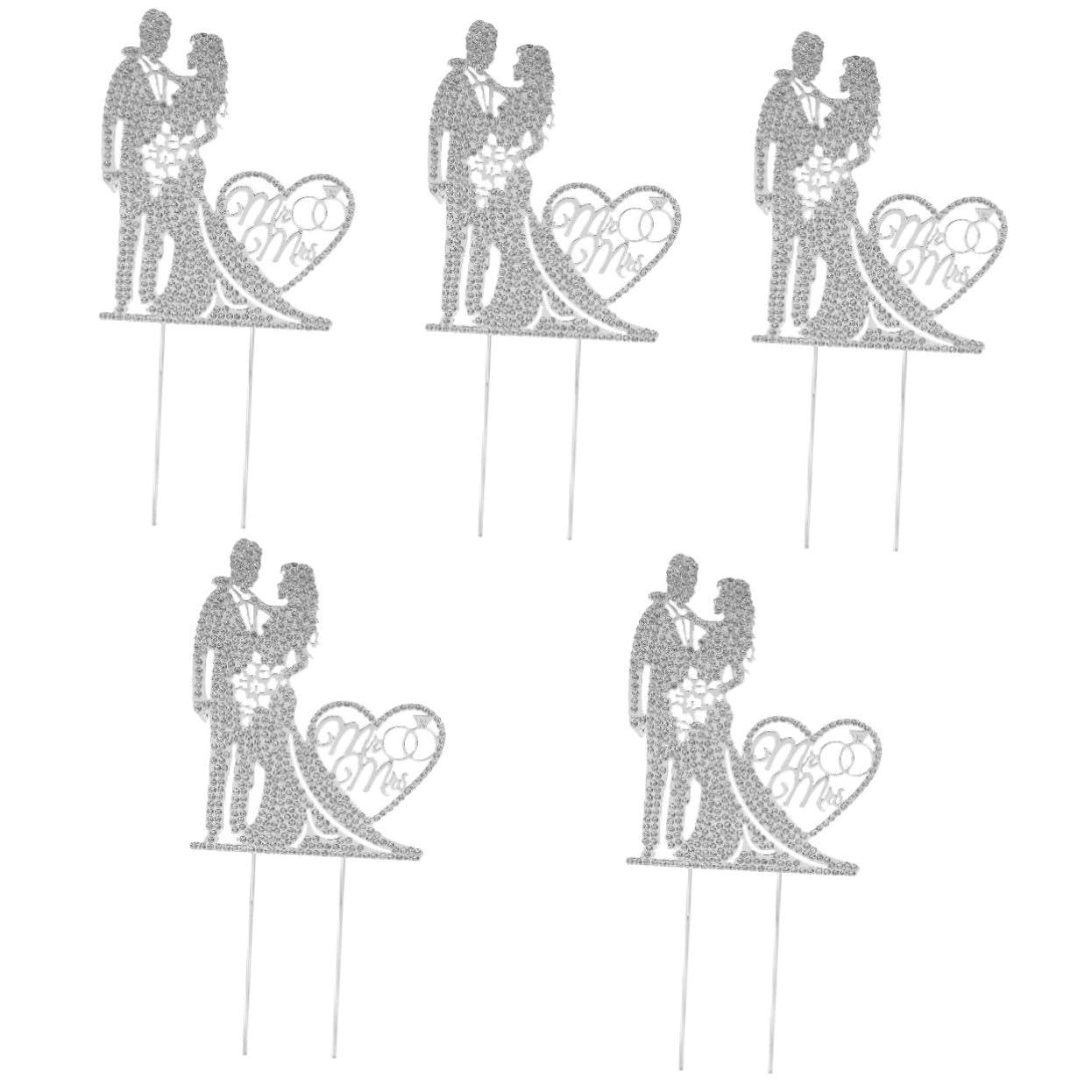 VICASKY 5 Stück Mr Mrs Cake Pick Hochzeitstorte Deko Silber Hochzeitskuchendeko Brautpaar Tortentopper für Hochzeitsfeier Dessert Party