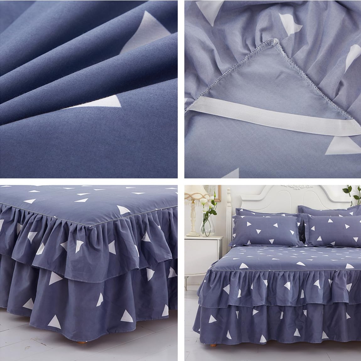 Morbuy 3 Pezzi Set Gonna da Letto per Singolo Matrimoniale e Una Piazza e Mezza Elasticizzata Copriletto con Volant Coprirete per Letto Lenzuola con 2 Federe (180x200cm,Stile 6)