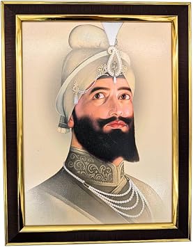 Guru Gobind Singh Ji Photo Frame for Wall   35x27 cm Sikh Religious Picture | Spiritual Wall Art for Home Office Mandir | 4 Colour Variants Grey, Blue, Beige, Brown Beige