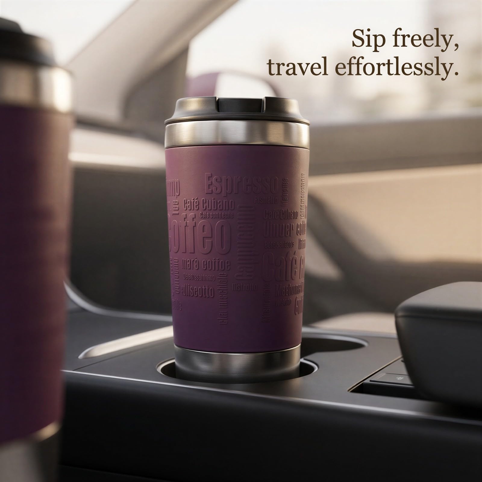 Générique Kaffeereisebecher aus vakuumisoliertem Edelstahl, violett, 18,5 x 8,5 cm, auslaufsicherer Deckel für unterwegs, hält 6 Std. warm und 12 Std. kalt, ideal fürs Auto
