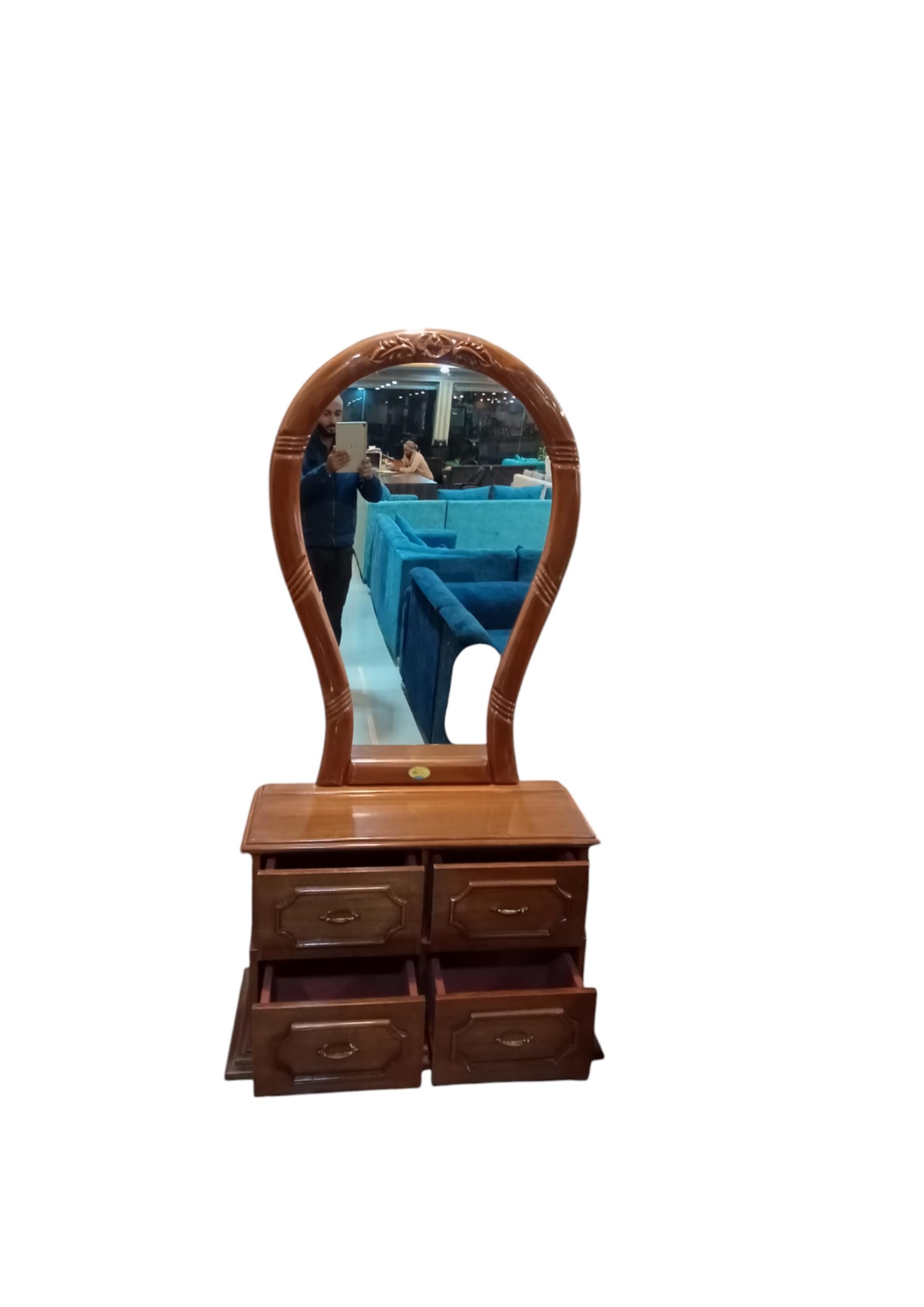 Wooden Dressing Table with Mirror, 4 Storage Drawers, Rich Brown-image-42