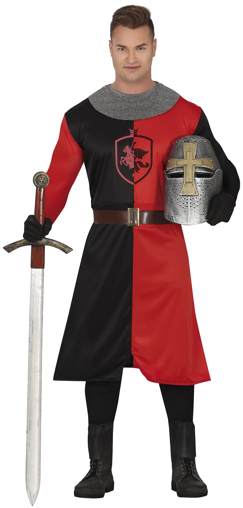 FIESTAS GUIRCA Disfraz de Caballero Medieval Hombre - Guerrero Rojo y Negro - Disfraces Históricos Hombre
