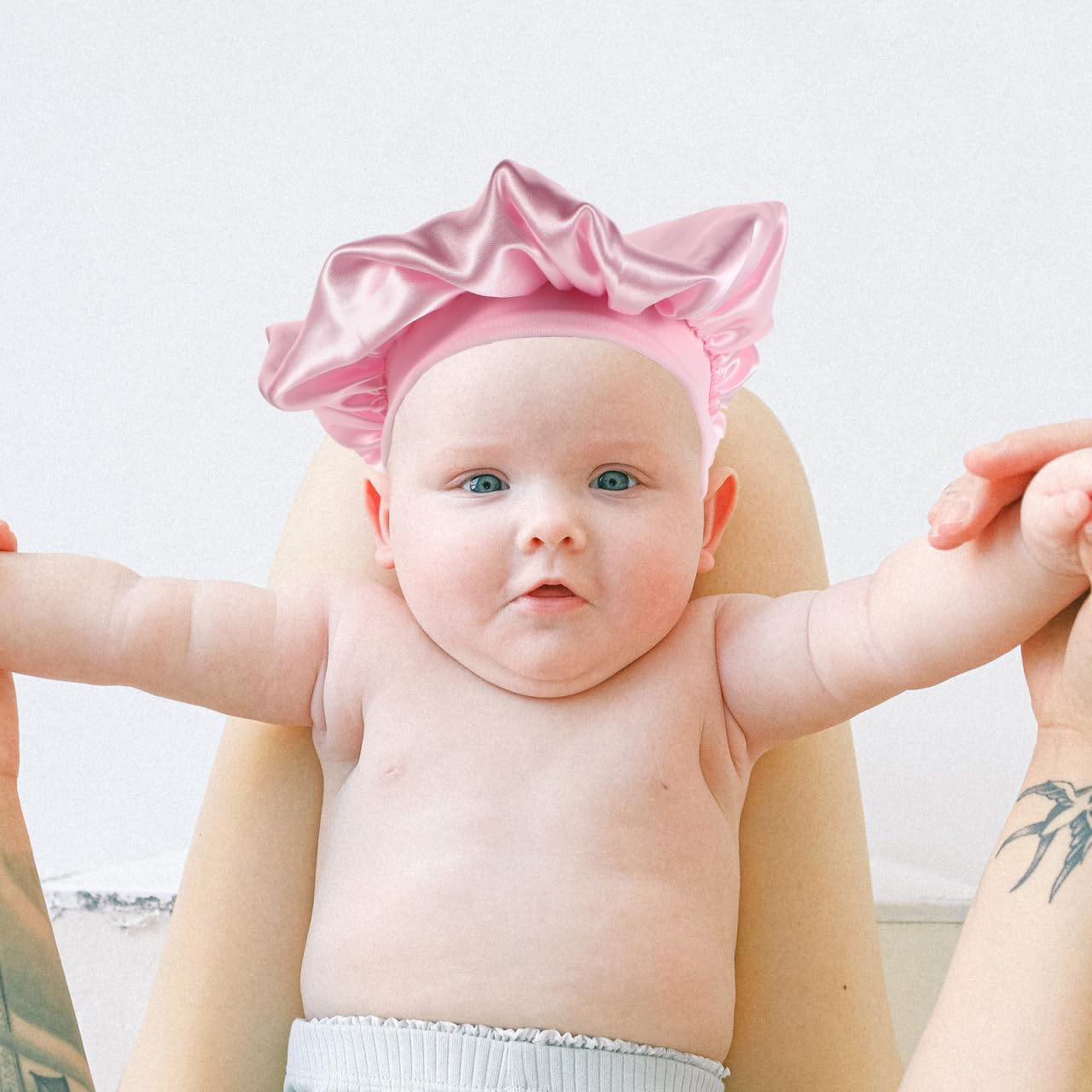 CALLARON Newborn Baby Bonnet Hat with Satin Ribbon Soft Milk Silk Headscarf for Sleeping Wind Protection and Daily Wear Ideal Baby Shower - Image 2
