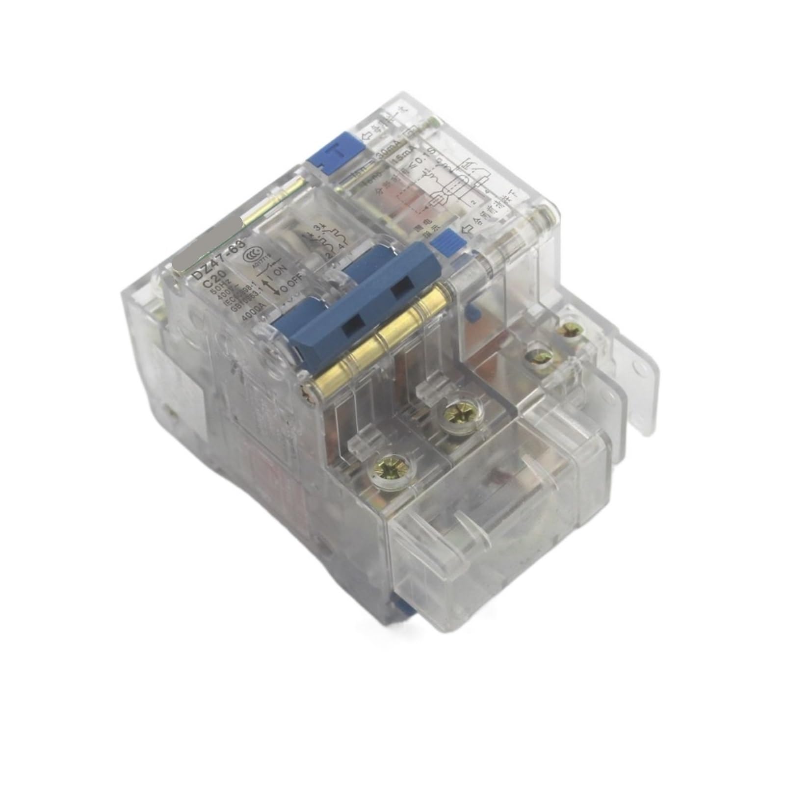 DZ47LE 2P 20A disyuntor diferencial transparente contra fugas y sobrecorriente 230V