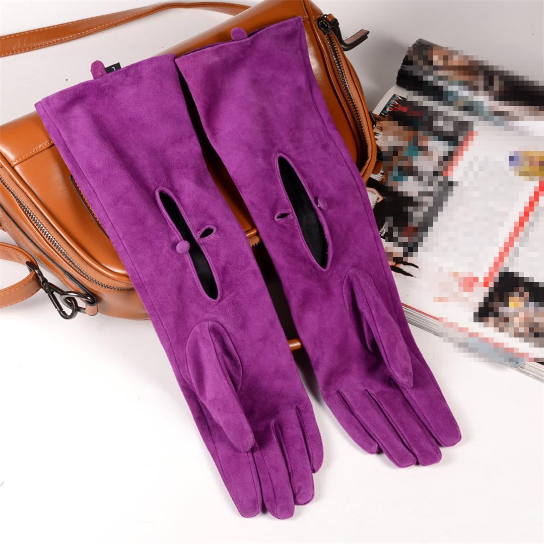 Wvapzxx Manoplas De Gamuza Para Mujer Guantes Largos Con Botones De Muñeca Finos De Cuero Genuino De Primavera