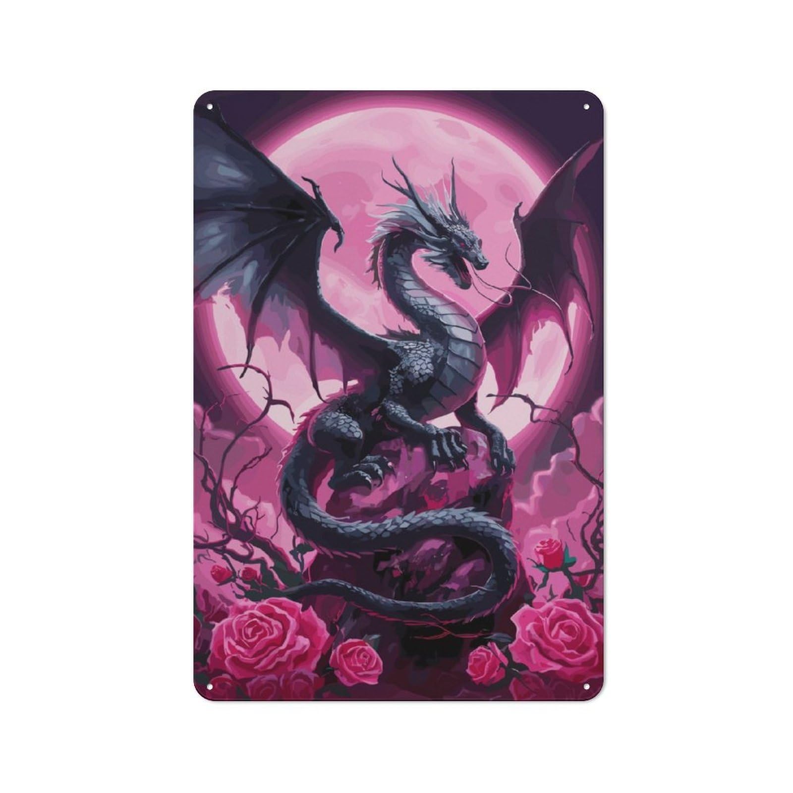 Junmoney Dragon Roses Retro Metal Sign With Design 30X20cm, Retro Old Style Wall Plaque For Kitchen, Hallway, Bar Or Small Cafe