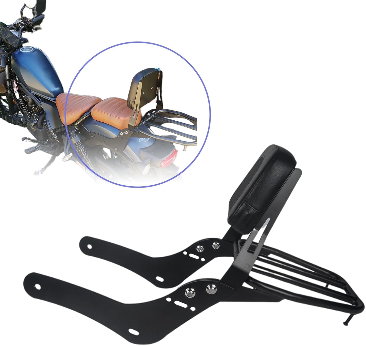 Motorcycle Sissy Bar for Rebel 300 500, Rear Passenger Backrest with Luggage Rack Replacement, for Honda CMX500 Rebel CMX 300 CMX 500 (2017-2024)