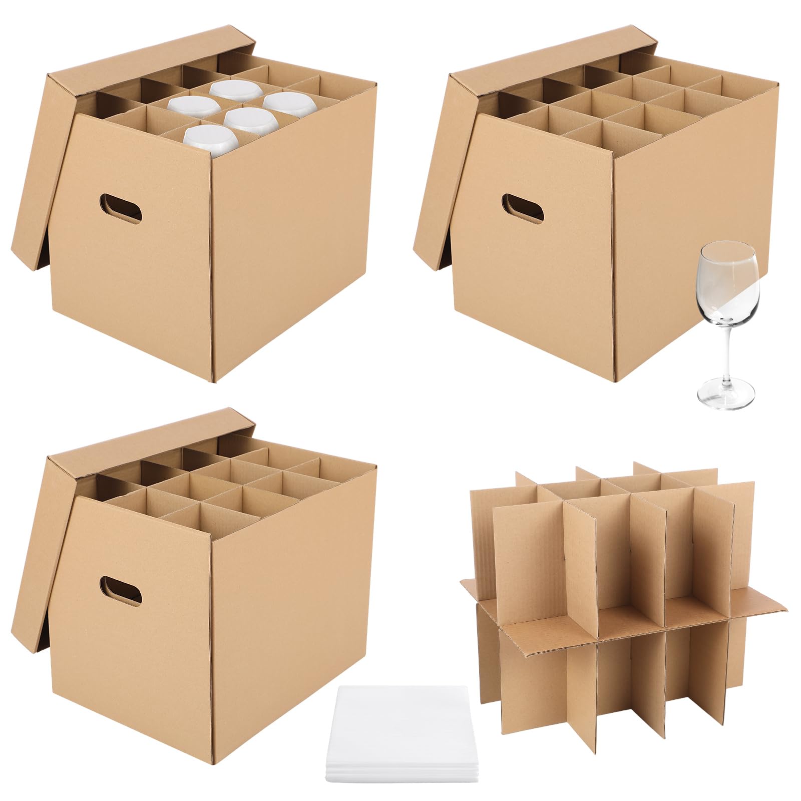 Cajas de mudanza para copas de vino con separadores y bolsas para vajilla