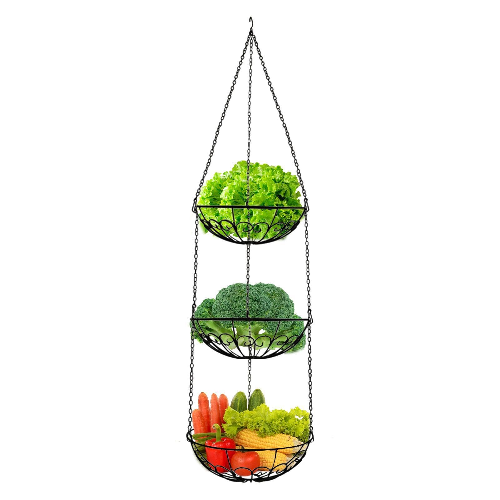 hangende fruitmand - 3 laags - 73 x 28 cm - staal - etagère - draadmand