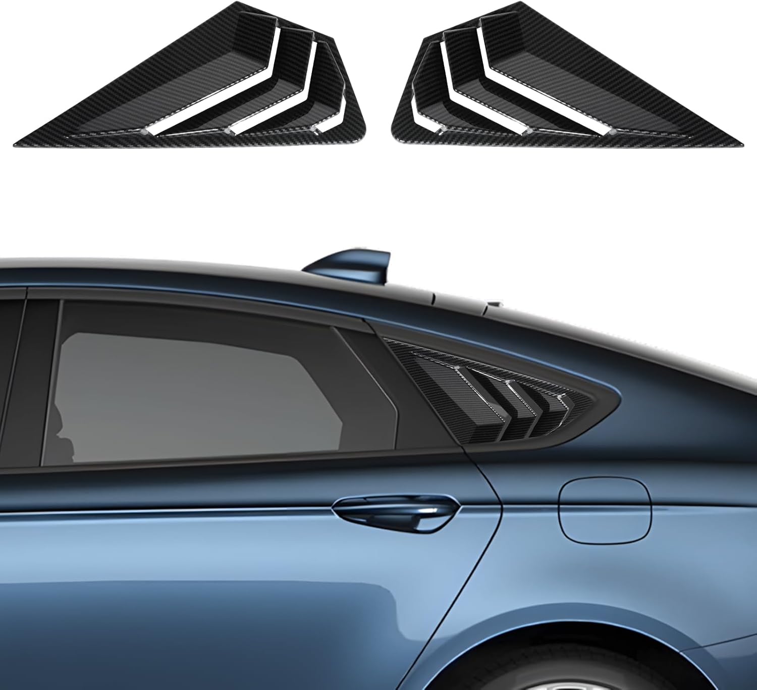 Flixon 2PCS Window Louvers Racing Style Compatible with 2022-2024 Ford Mondeo Fusion, Exterior Rear Side Window Louvers Air Vent Scoop Shades Cover Blinds (Carbon Fiber)