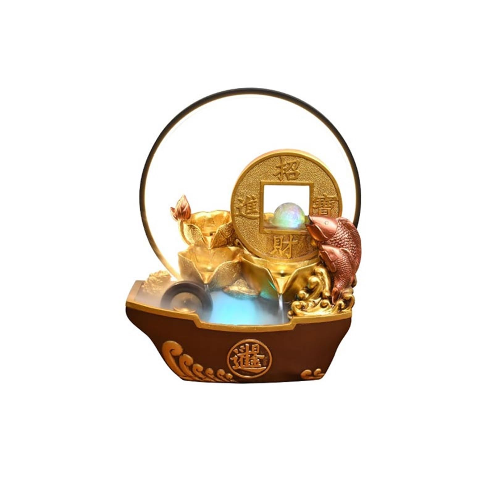 Water Feature Light Luxury Water Ornaments Circulating Waterscape with Feng Shui Wheel Meditation Fountain Indoor Fountains