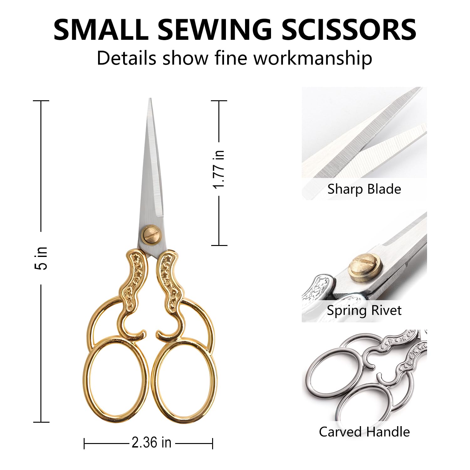 Vintage Embroidery Scissors 2 Pack - 5 Inch Sharp Pointed Stainless Steel Scissors For Craft, Sewing & Grooming