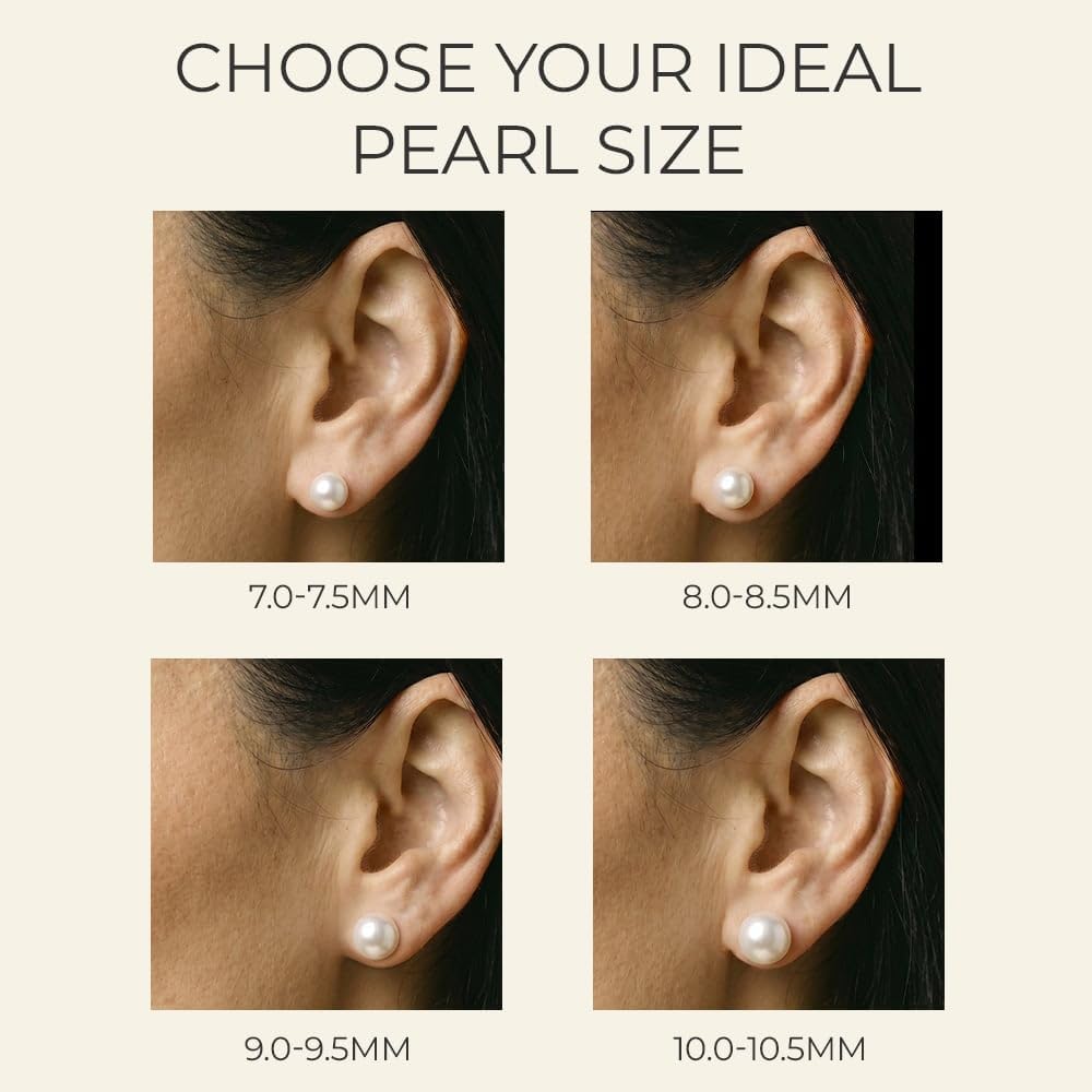 THE PEARL SOURCE AAAA Quality 14K Gold Plated Sterling Silver White Freshwater Real Pearl Earrings for Women | Hypoallergenic Earrings with Genuine Cultured Pearls Pearl Gifts for Anniversary