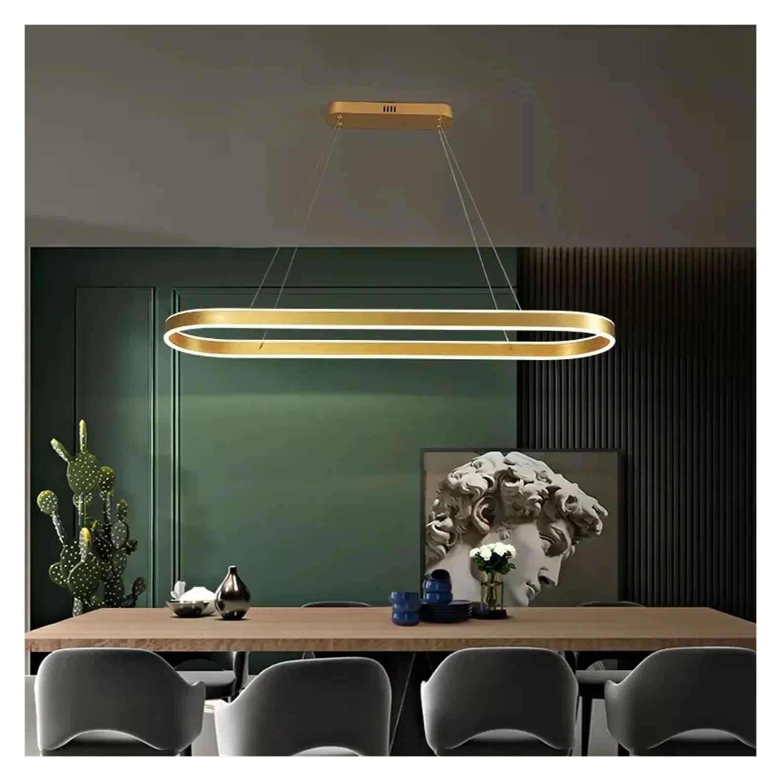 ASerZenith Chandelier, Scandinavian Long Ring Led Pendant Light Compatible With Kitchen Island Dining Room Bar Decorative Lighting Fixtures,Gold-100Cm