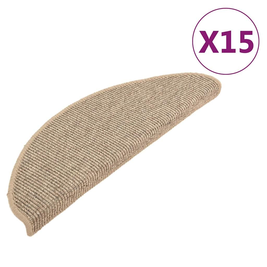 Stufenmatten 15 Stück 65x21x4 cm Dunkelbeige Halbrund Groß Treppenstufen Matten, Teppich Innen für Treppen, rutschfest Stufenmatten Treppenteppich