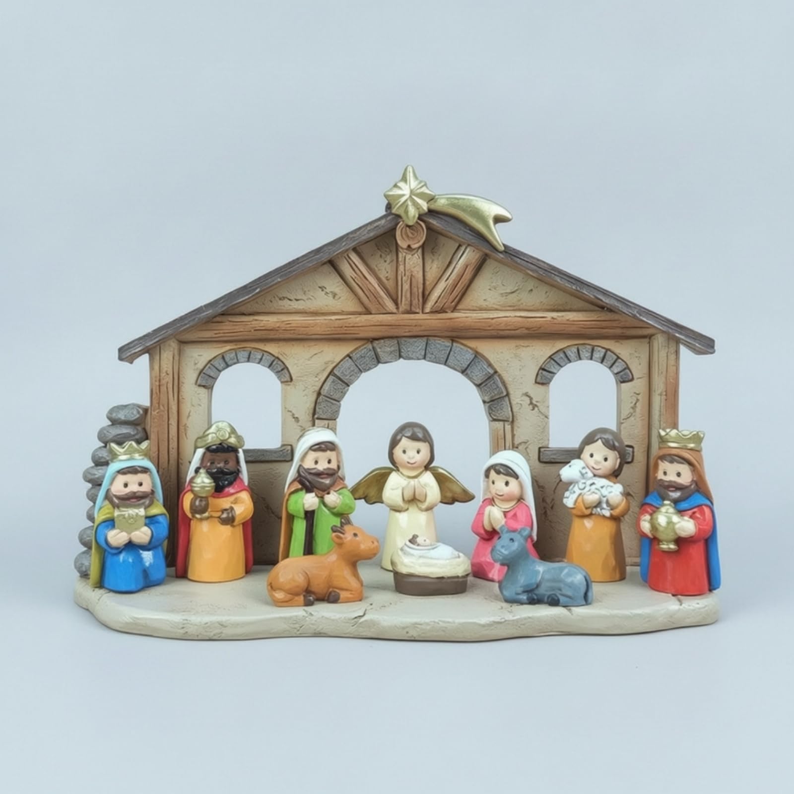 Crèche Noël Spirituel | Aspect Bois Sculpté, Crèche Noël En Résine, Traditionnel, Statuettes Religieuses