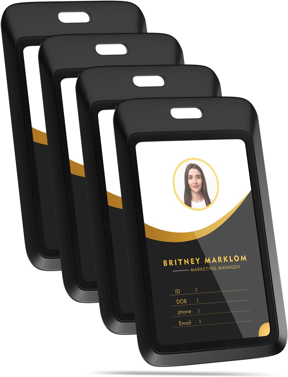 GoorDik4 Pack Sliding Badge Holder Hard Black Vertical Plastic Card Case Protector with Retractable (Black, 4 Pack Badge Holder)