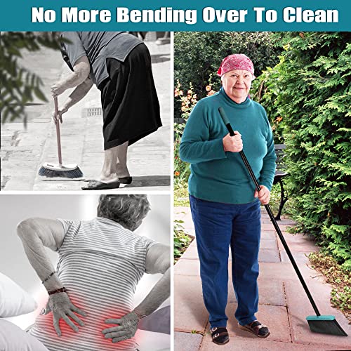 Jehonn Broom With Dustpan Combo Set, Long Handle Lightweight Indoor Broom Set, Upright Standing Dust Pan With Comb Teeth Store Sweep Set For Home Room Kitchen Office Lobby (Grey-Green) #TOP4