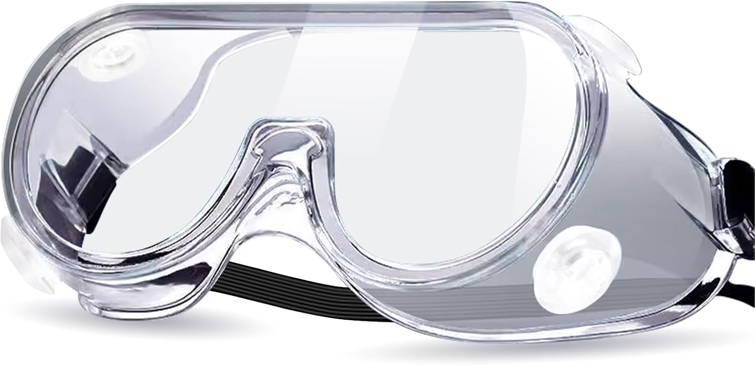 Anti-Fog Safety Goggles, Chemical Splash Eye Protection Over Glasses, Adjustable, Lightweight Protective Safety Glasses for Science, Construction, Woodworking