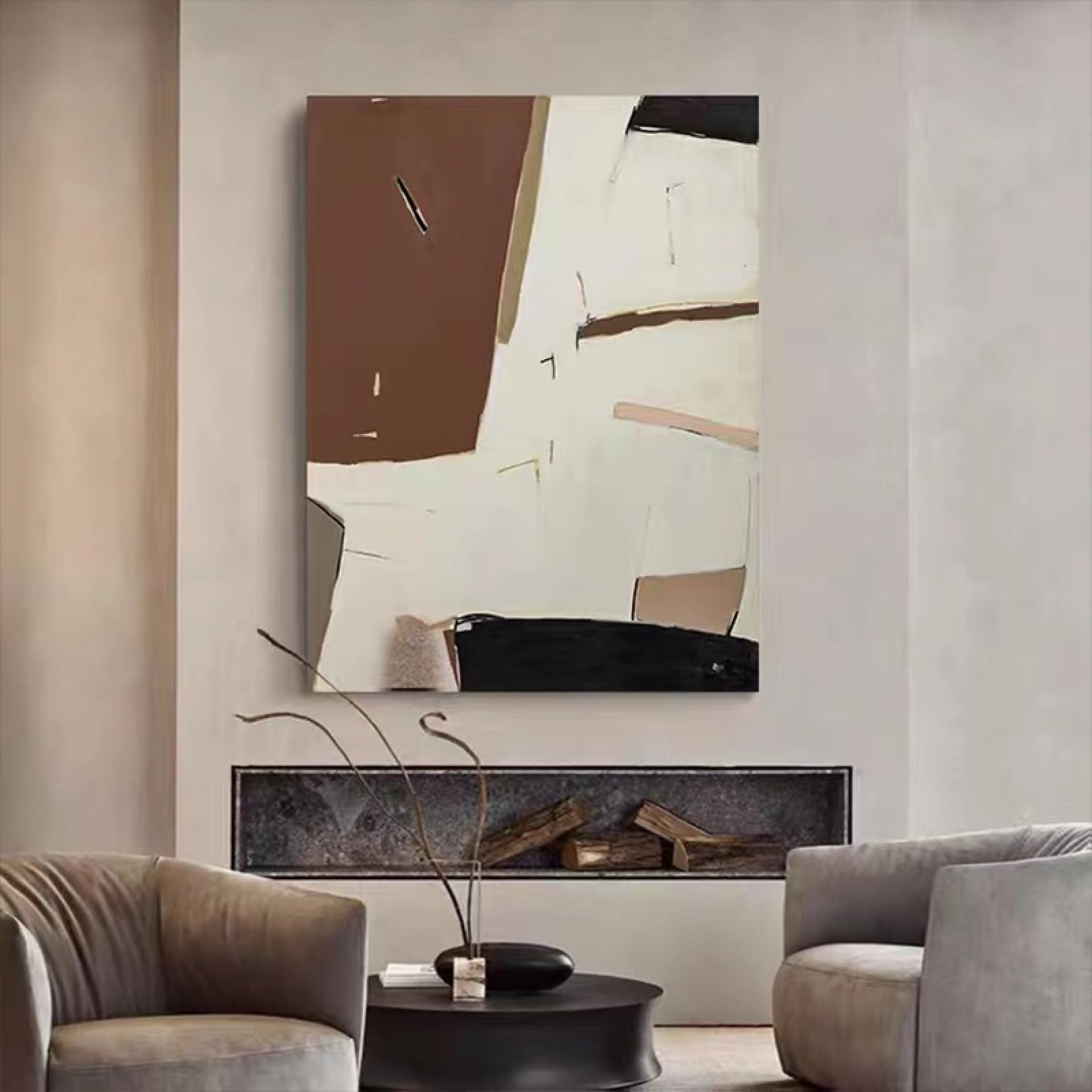 Oeuvre moderne de grande taille pour habiller un mur vide avec une peinture wabi-sabi