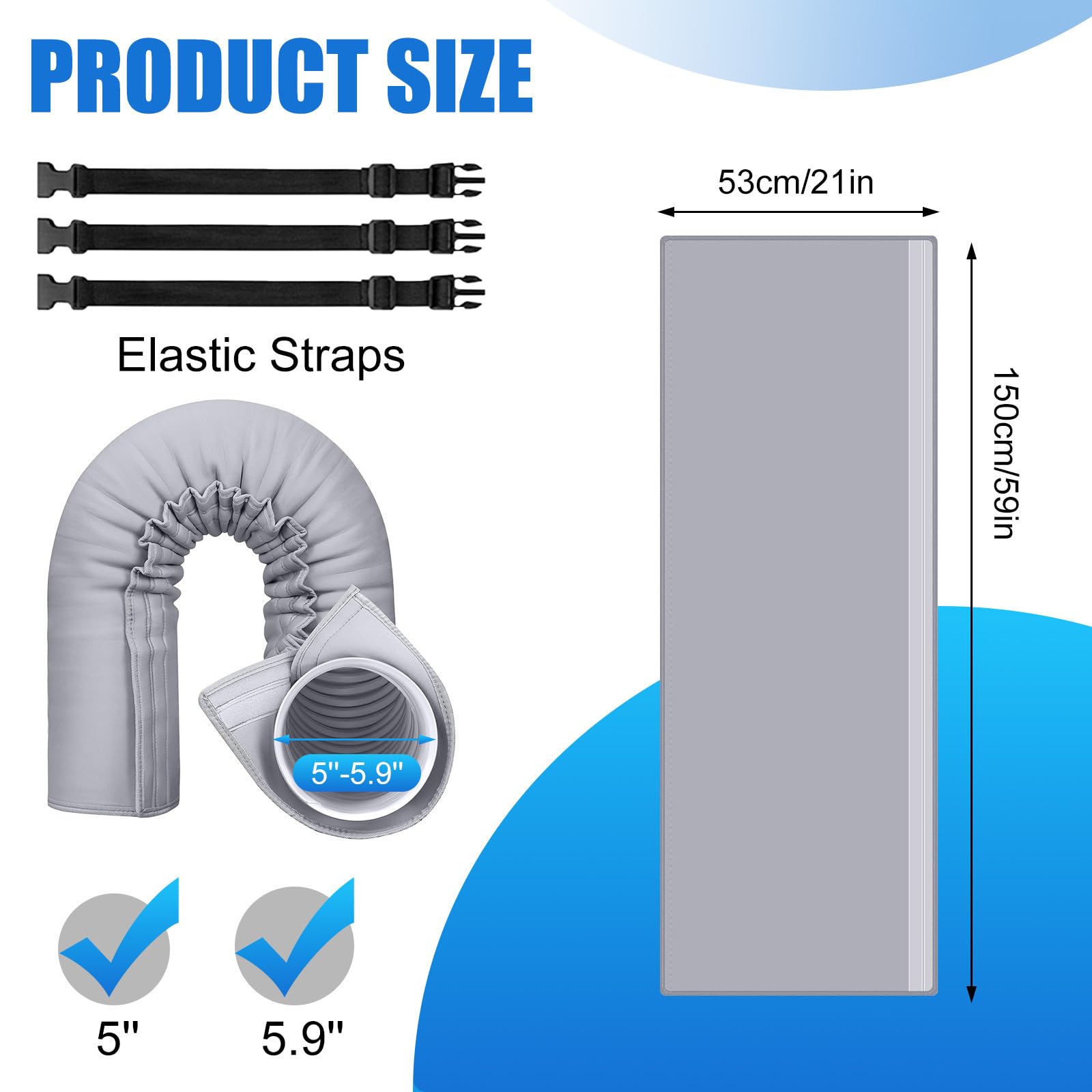 Cubierta Aislante para Tubo de Aire Acondicionado Portátil,Funda Protectora Térmica Universal para Manguera de Escape Ø 12.7-15cm,Reduce el Calor,Ahorra Energía,Instalación Fácil (Gris*1)