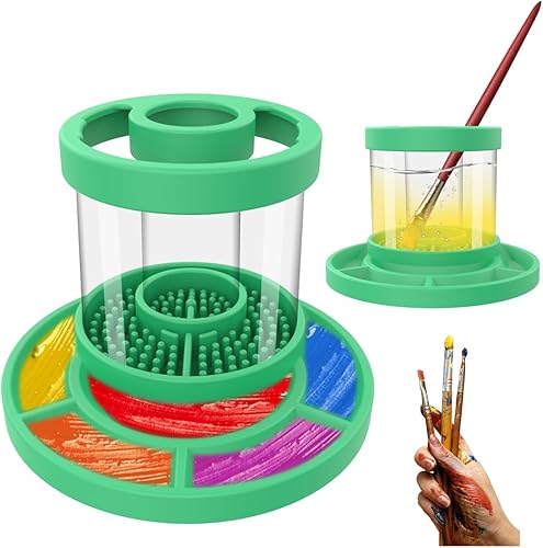 Enjuague de pinceles, limpiador de pinceles, taza de enjuague, taza de limpieza de silicona para acrílico, acuarela y medios a base de agua, verde