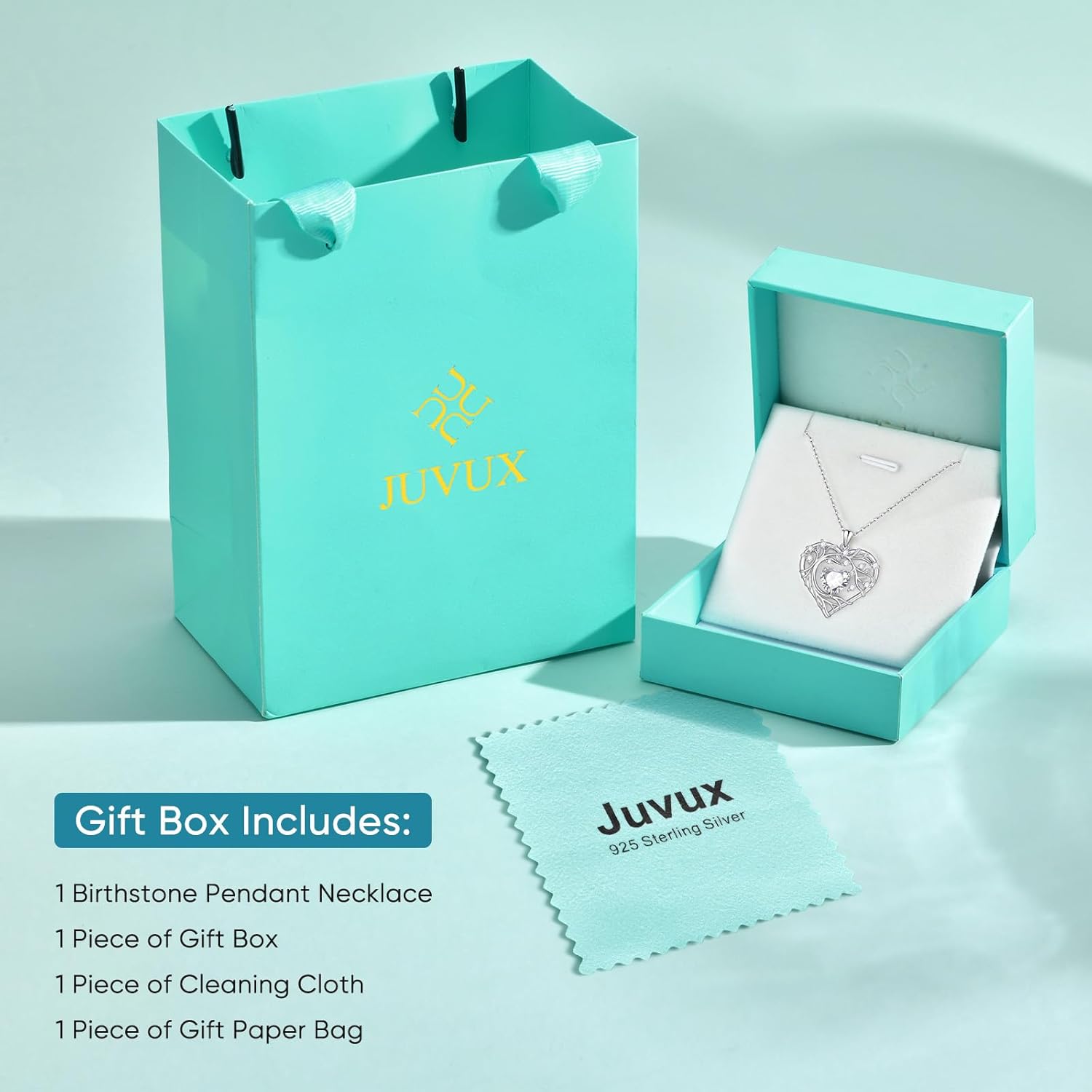 Tree of Life Birthstone Pendant Necklace - 925 Sterling Silver Heart Cubic Zirconia Diamond Women Pendant Necklaces for Her Daughter Girlfriend Birthday Gift Ideas for Wife Mom for Valentines Day - Image 6