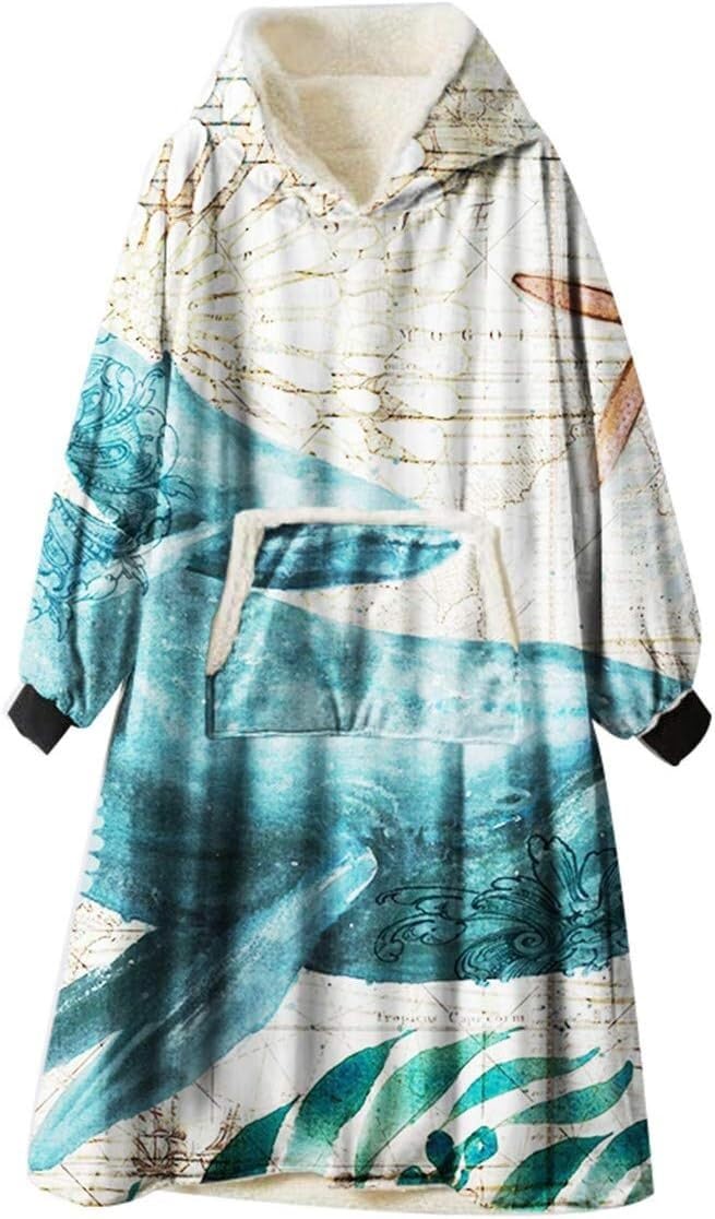 Couverture à capuche extra-large et chaude, pull-plaid géant motif baleine